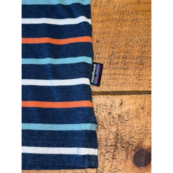 Mens Patagonia Blue Orange Stripe Short Sleeve Organic Cotton Polo Shirt XL - Picture 8 of 9